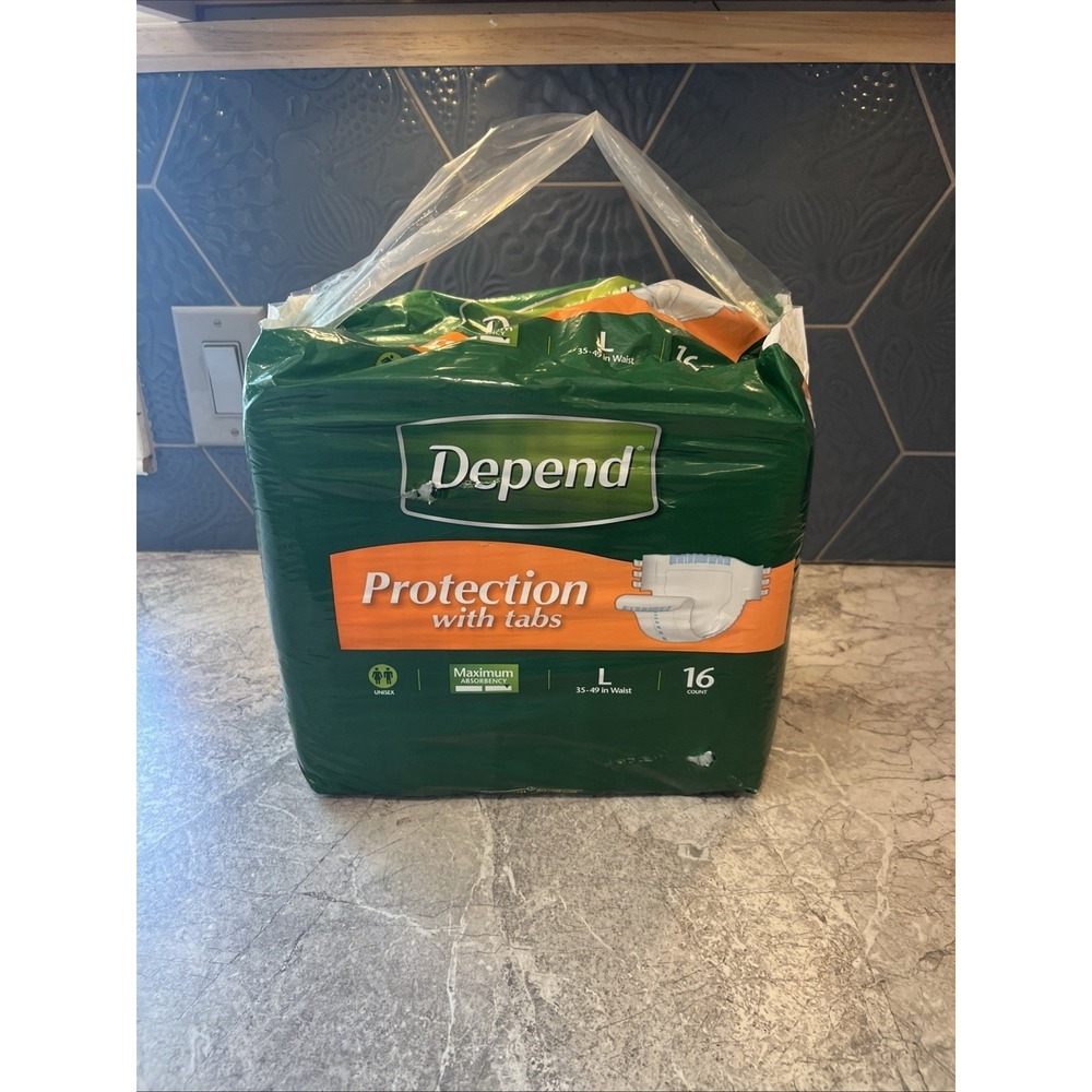 Depend Protection With Tabs Adult Briefs Large L 35-49" Waist 16 Count FAST SHIP